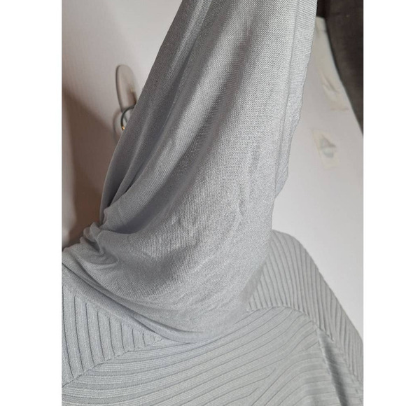 ST Studio Lagenlook Long Split Front Tunic Medium Ribbed Knit Gray Cowl Neck - Picture 7 of 9